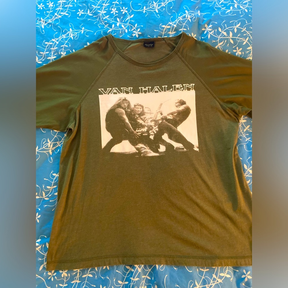 VAN HALEN Supersoft, Moss Green, Baseball Sleeve, Tunic, Band T-Shirt (XL)